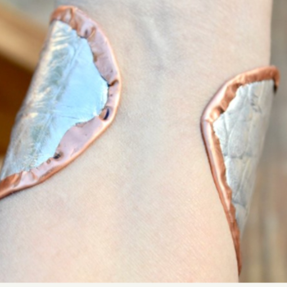 Copper Real Leather Silver Crocodile Cuff Bracelet - Picture 6 of 6